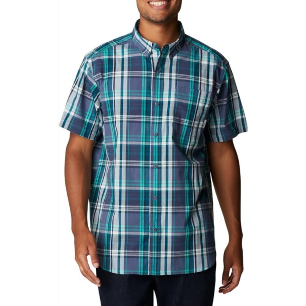 Columbia Rapid Rivers II Plaid Shirt Sz XL Blue Green Button‎ Down Short Sleeve